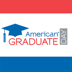 American Graduate Day logo over red, white, and blue bars